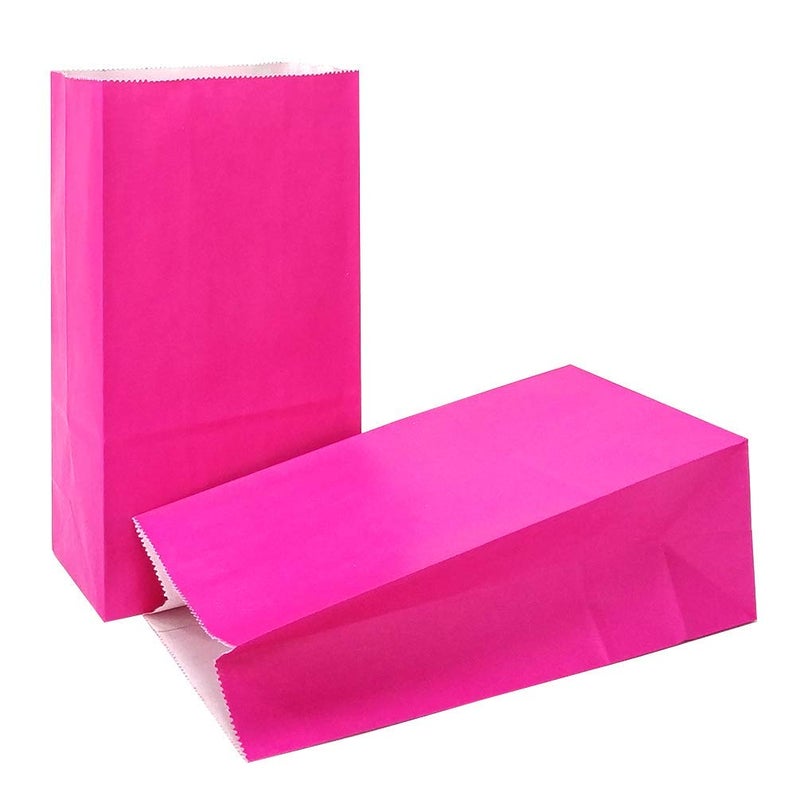 KEYYOOMY 100 CT Small Hot Pink Paper Bags Hot Pink Party Goodie Bags Party Favor Bag Paper Lunch Bag (100 CT, 3.1 X 5.1 X 9.4 In) - Image 1